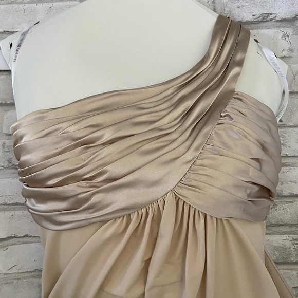 Long one shoulder flowing taupe prom gown - Picture 3 of 5